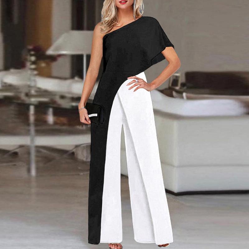 Vintage Contrast Color Single-sleeve Jumpsuit