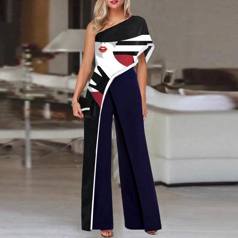 Vintage Single-sleeve Face Print Jumpsuit