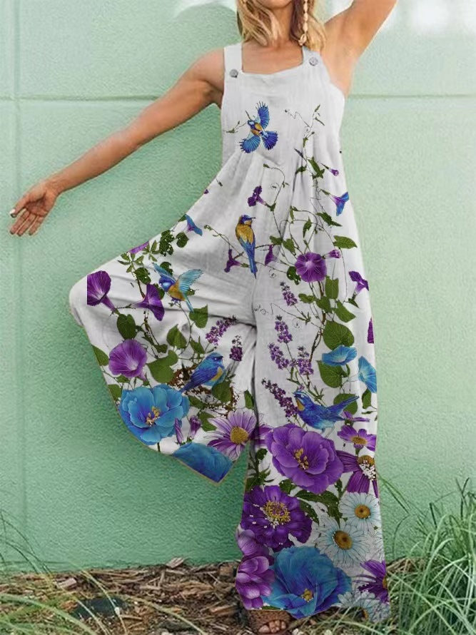 Bird Floral Jumpsuit Overalls