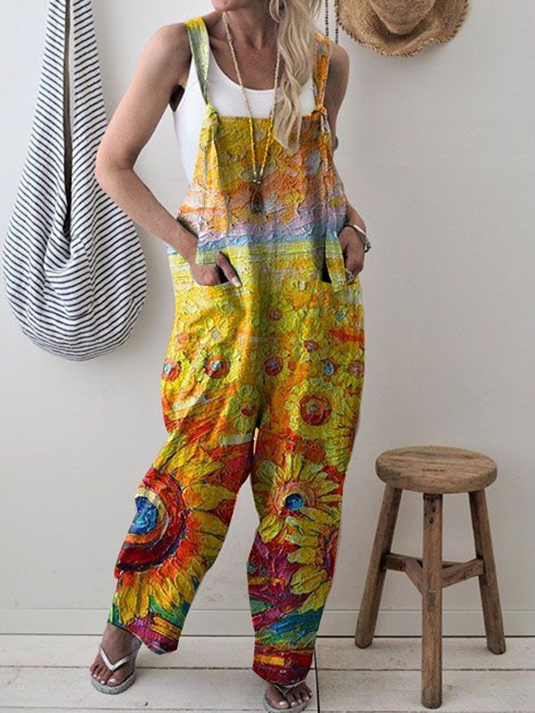 Printed loose casual jumpsuit