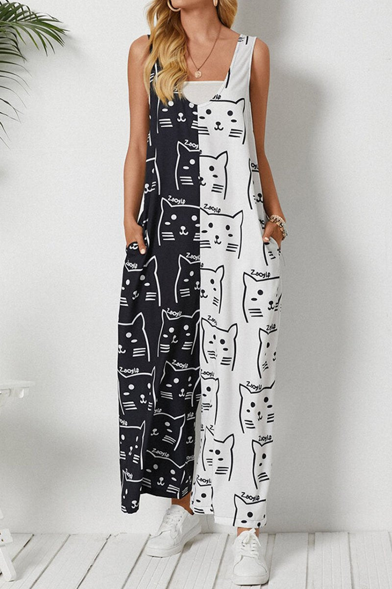 Fashion Casual Print Split Joint V Neck Loose Jumpsuits