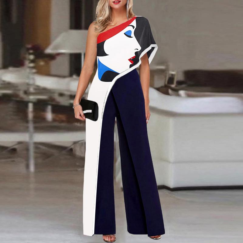 Fashion Single-sleeve Face Print Jumpsuit