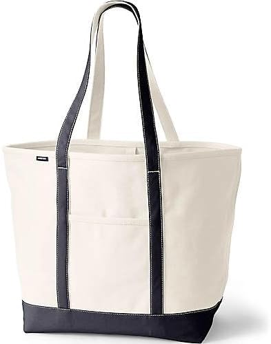 Lands' End Open Top Long Handle Canvas Tote Bag